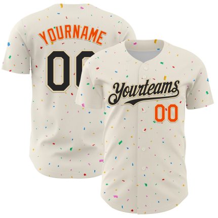 Custom Black-Orange 3D Confetti Baseball Jersey - Personalized Sports Apparel Personalized Cream Black-Orange 3D Confetti