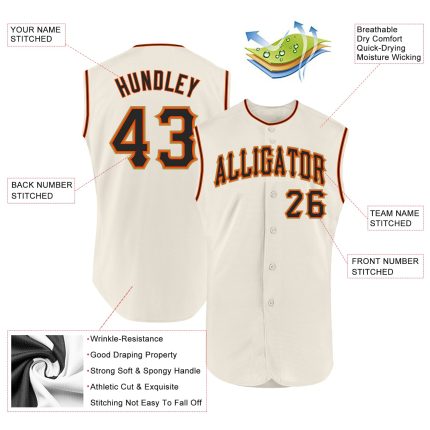 Custom Personalized Baseball Jersey - Cream Black-Orange Authentic Sleeveless with Team Name and Number Personalized Cream