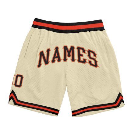 Custom Name and Number Authentic Personalized Throwback Basketball Shorts in Cream Black-Orange Personalized Cream Black-Orange