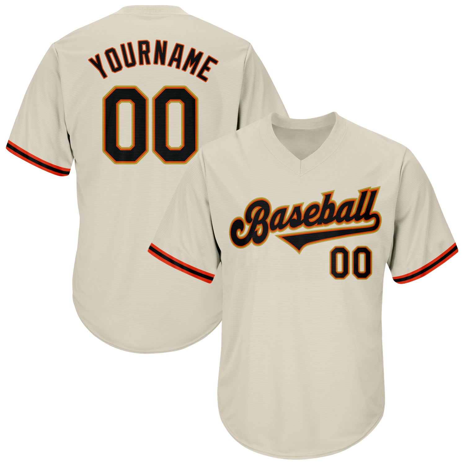 Custom Black Orange Baseball Jersey Shirt with Personalized Name and Number - Authentic Throwback Rib-Knit Personalized Cream