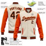 Personalized Black-Orange Two Tone Varsity Letterman Bomber Snap Jacket Personalized Cream Black-Orange Bomber Full-Snap