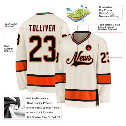 Custom Black-Orange Hockey Jersey - Personalized Cream Design for Men and Women Personalized Cream Black-Orange Hockey Jersey