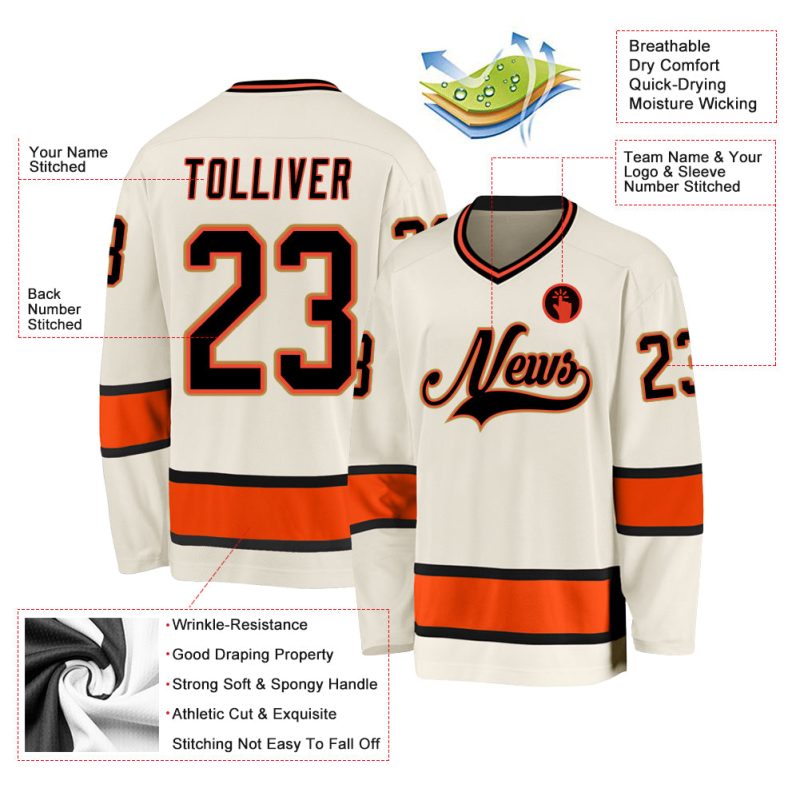 Custom Black-Orange Hockey Jersey - Personalized Cream Design for Men and Women Personalized Cream Black-Orange Hockey Jersey