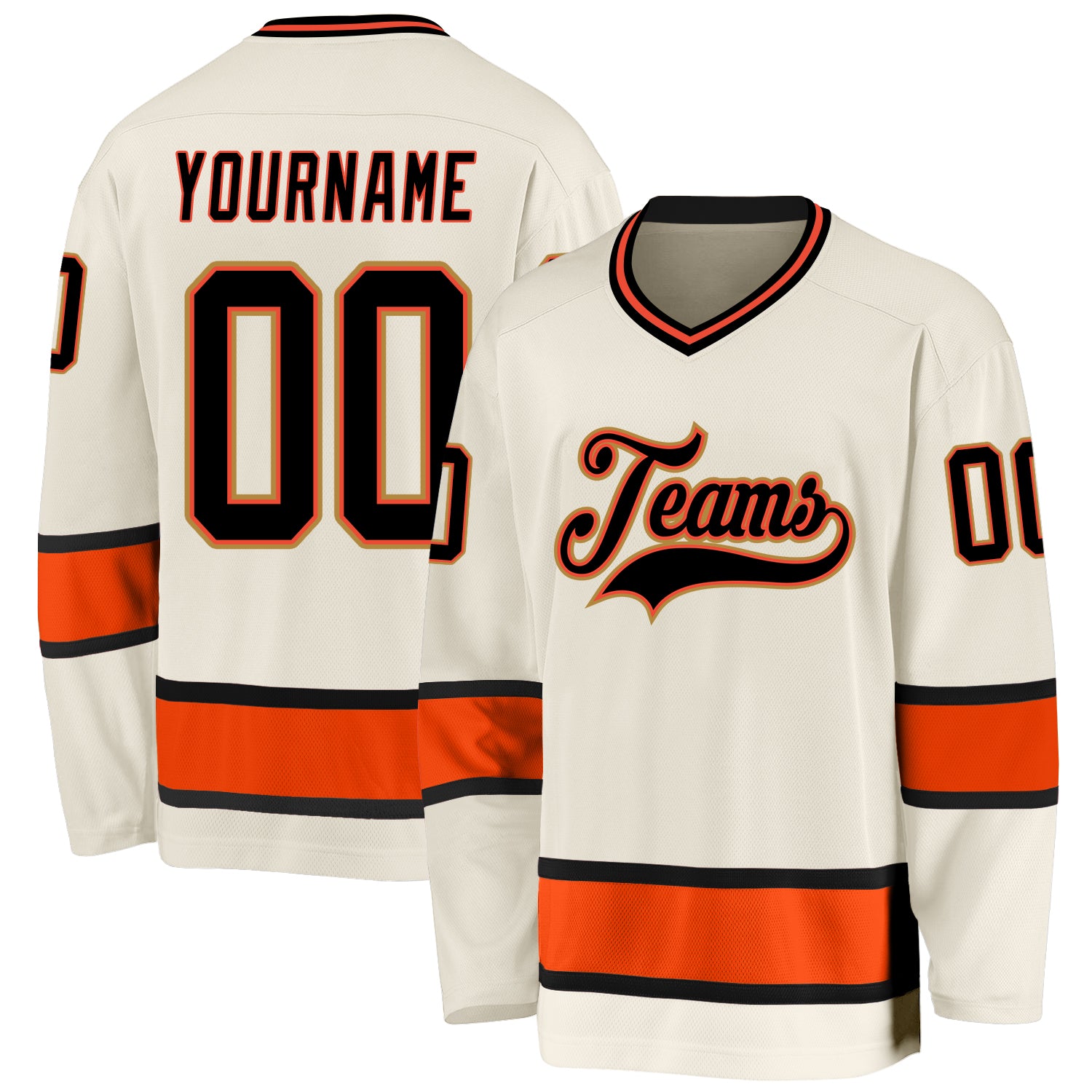 Custom Name and Number Hockey Jersey - Personalized Black-Orange Cream Team Jersey Personalized Cream Black-Orange Hockey