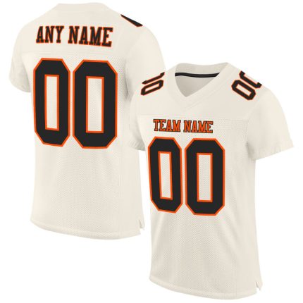 Personalized Black-Orange Cream Football Jersey - Authentic Mesh Style Personalized Cream Black-Orange Mesh Authentic Football