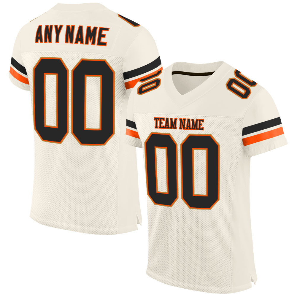 Personalized Black-Orange Mesh Football Jersey for Men and Women, Customizable Design Personalized Cream Black-Orange Mesh