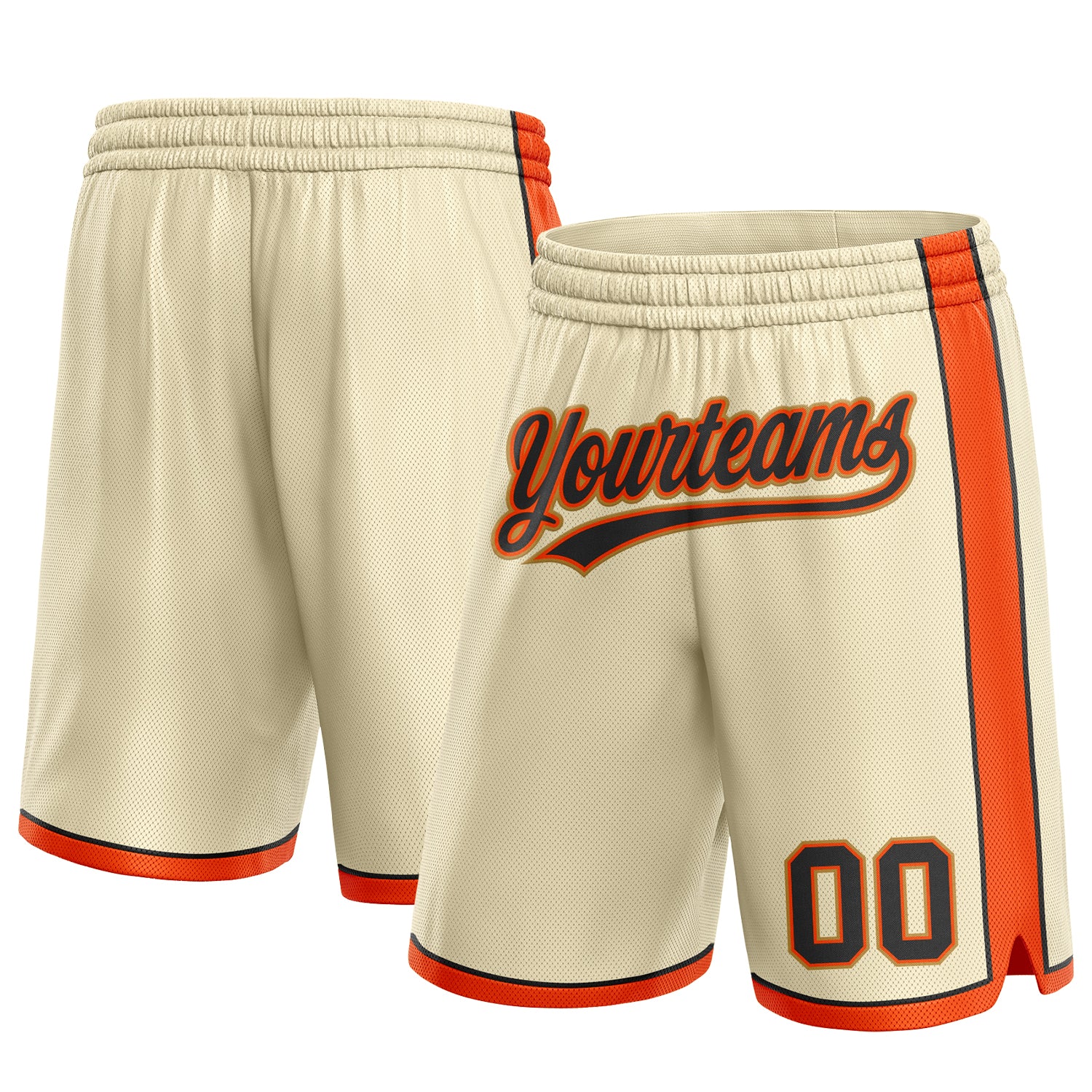 Custom Name Number Personalized Basketball Shorts in Cream Black Orange & Old Gold Personalized Cream Black Orange-Old Gold