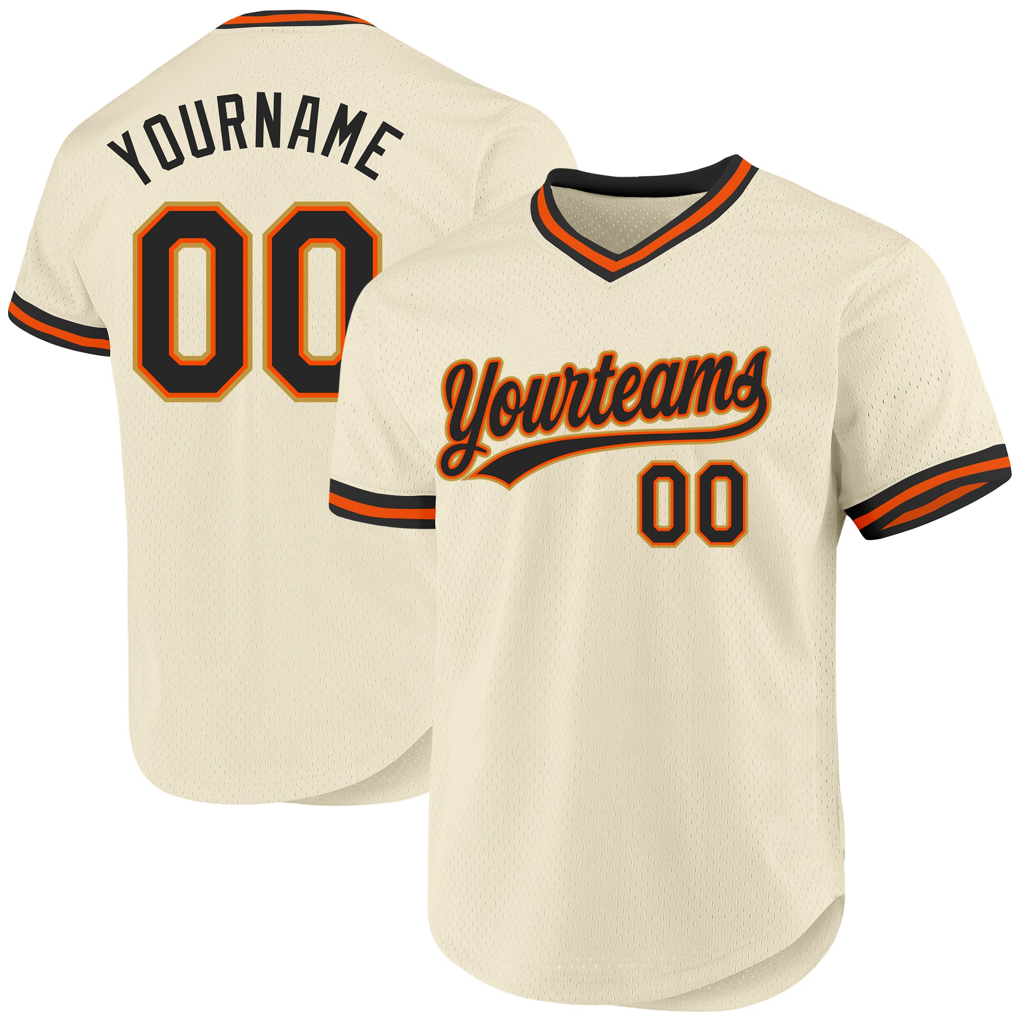Custom Personalized Baseball Jersey - Cream Black Orange Old Gold Throwback with Name & Number Personalized Cream Black Orange-Old