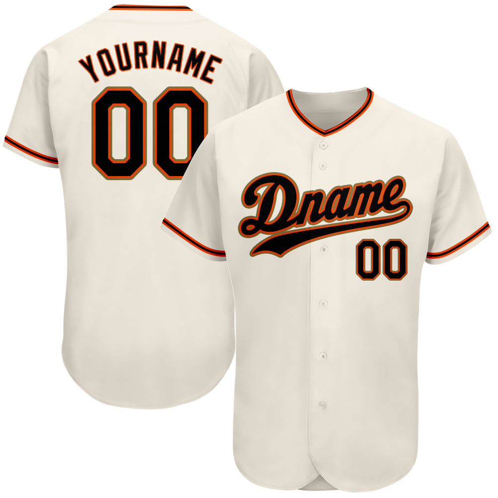 Personalized Baseball Jersey in Cream, Black, and Orange-Old Gold Personalized Cream Black Orange-Old Gold Baseball Jersey