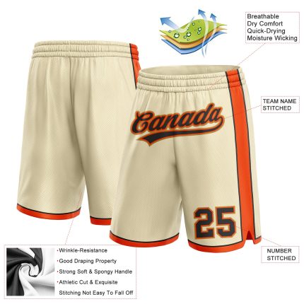 Custom Basketball Shorts - Personalized Cream, Black, Orange & Old Gold Design Personalized Cream Black Orange-Old Gold Basketball