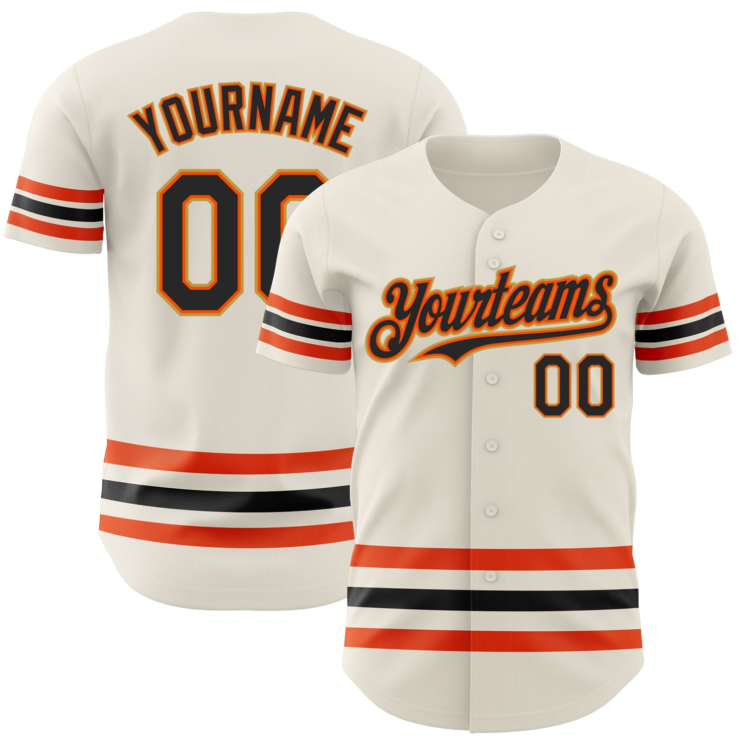 Custom Name and Number Personalized Baseball Jersey - Authentic Cream Black Orange-Old Gold Line Personalized Cream Black