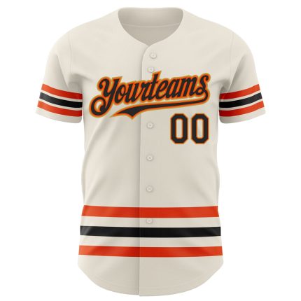 Personalized Baseball Jersey - Cream Black Orange Old Gold Line Design Personalized Cream Black Orange-Old Gold Line Baseball