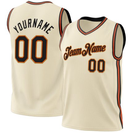Personalized Black Orange Cream Throwback Basketball Jersey - Custom Sports Apparel Personalized Cream Black Orange-Old Gold