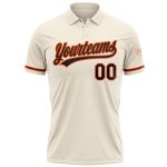 Custom Name and Number Golf Polo Shirt - Performance Black-Orange Cream Team Shirt Personalized Cream Black-Orange Performance