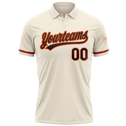 Custom Name and Number Golf Polo Shirt - Performance Black-Orange Cream Team Shirt Personalized Cream Black-Orange Performance