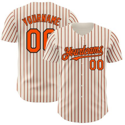 Personalized Black Orange Pinstripe Baseball Jersey - Cream Orange-Black Design Personalized Cream (Black Orange Pinstripe)