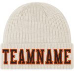 Personalized Black Orange Cuffed Knit Hat with Cream Stitching - Custom Winter Beanie Personalized Cream Black-Orange Stitched