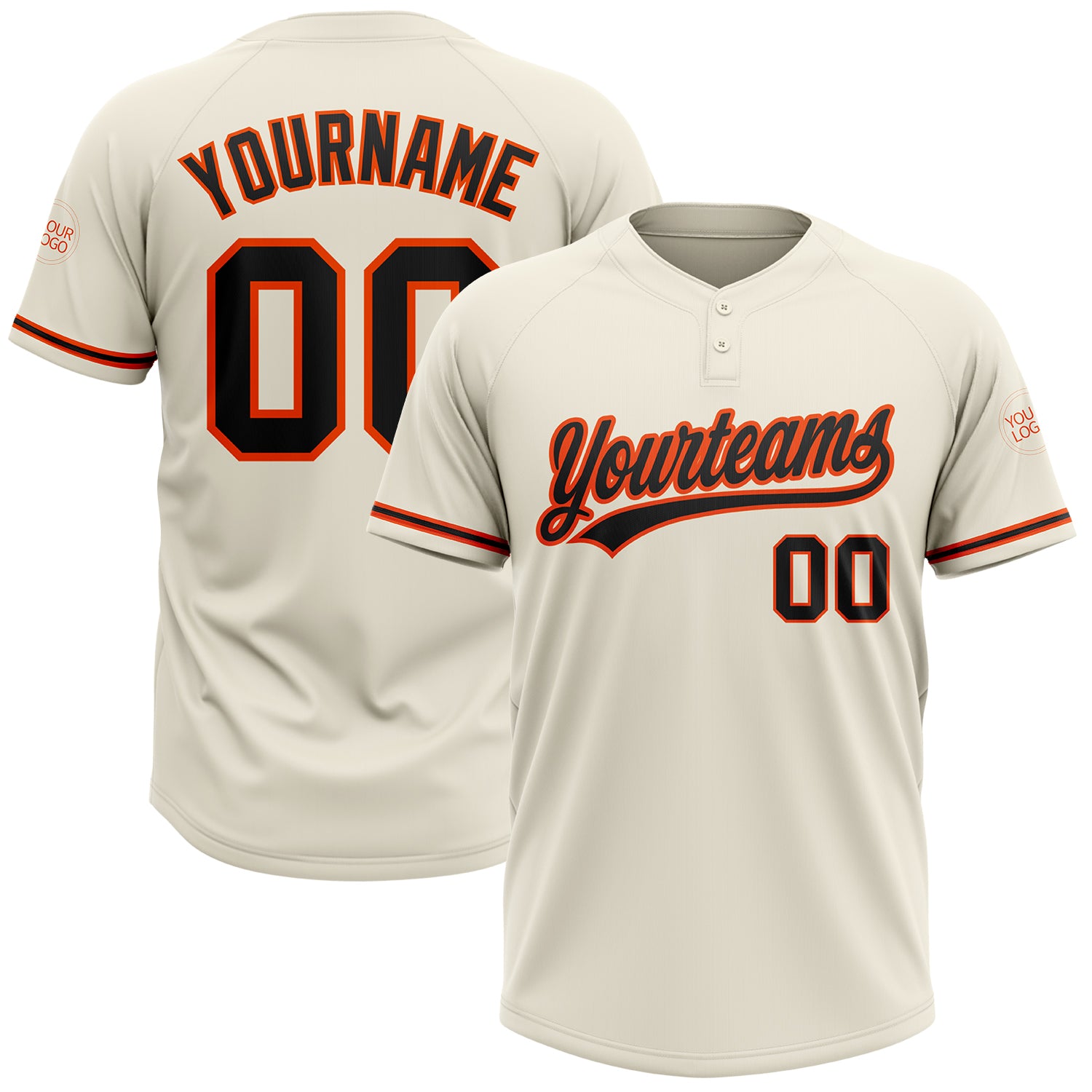 Personalized Black-Orange Unisex Softball Jersey - Soft & Comfortable Two-Button Design Personalized Cream Black-Orange Two-Button