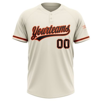 Personalized Black-Orange Unisex Softball Jersey - Soft & Comfortable Two-Button Design Personalized Cream Black-Orange Two-Button