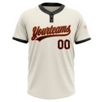 Custom Name Number Unisex Softball Jersey - Personalized Cream Black-Orange Two-Button Design Personalized Cream Black-Orange