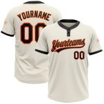 Custom Name Number Unisex Softball Jersey - Personalized Cream Black-Orange Two-Button Design Personalized Cream Black-Orange