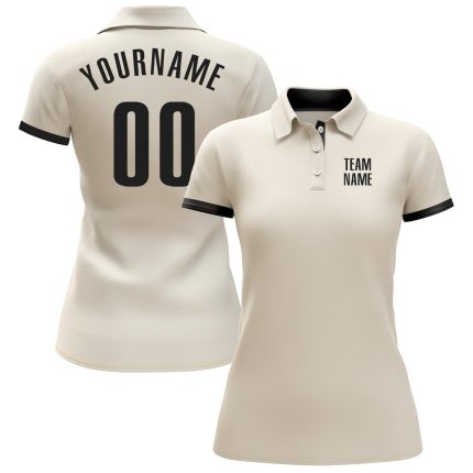 Custom Name Number Golf Polo Shirt - Personalized Cream Black Performance Team Apparel Personalized Cream Black Performance