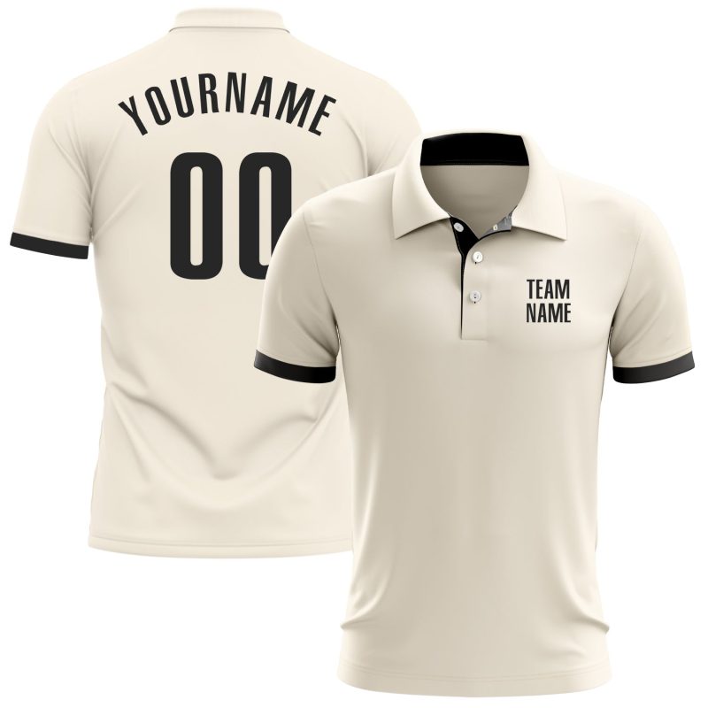 Custom Name Number Golf Polo Shirt - Personalized Cream Black Performance Team Apparel Personalized Cream Black Performance