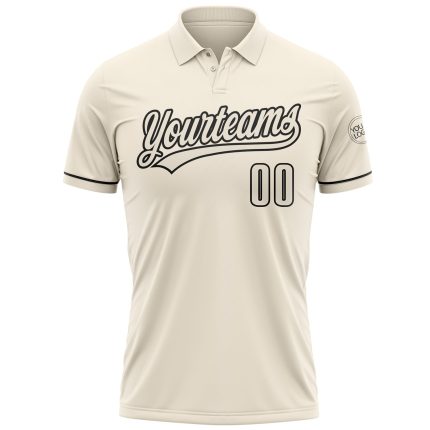 Custom Team Name Number Performance Vapor Golf Polo Shirt - Personalized Cream Black Personalized Cream Black Performance