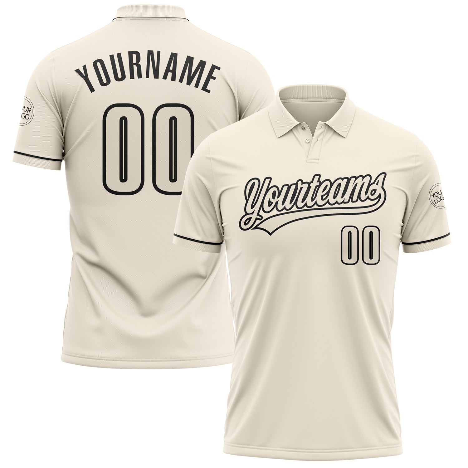 Custom Team Name Number Performance Vapor Golf Polo Shirt - Personalized Cream Black Personalized Cream Black Performance