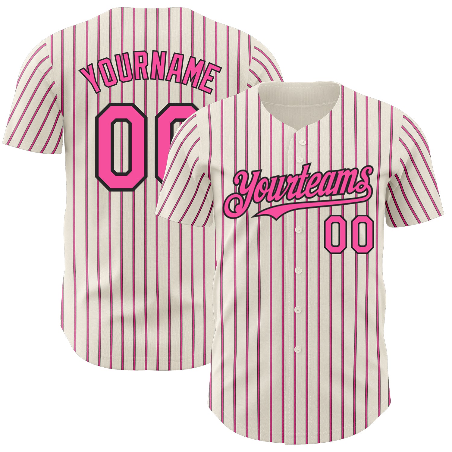 Custom Pink Black Pinstripe Baseball Jersey with Personalized Name and Number - Authentic Team Apparel Personalized Cream