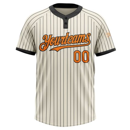 Personalized Bay Orange Unisex Softball Jersey - Cream Black Pinstripe Two-Button Design Personalized Cream Black Pinstripe