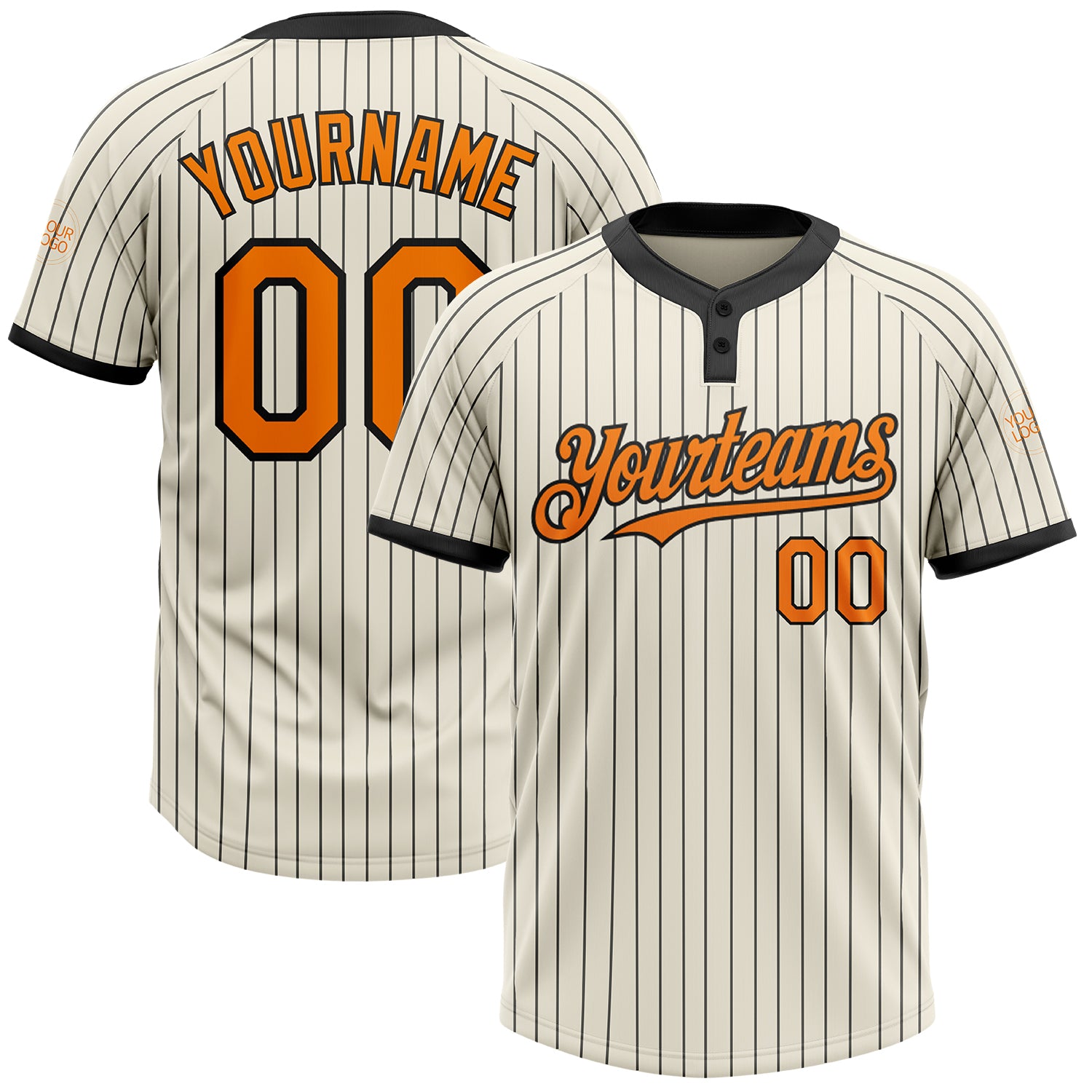 Custom Two-Button Unisex Softball Jersey - Personalized Cream Black Pinstripe with Team Name & Number Personalized Cream