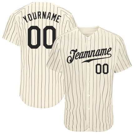 Custom Name and Number Authentic Baseball Jersey with Cream Black Pinstripes - Personalized Team Apparel Personalized Cream