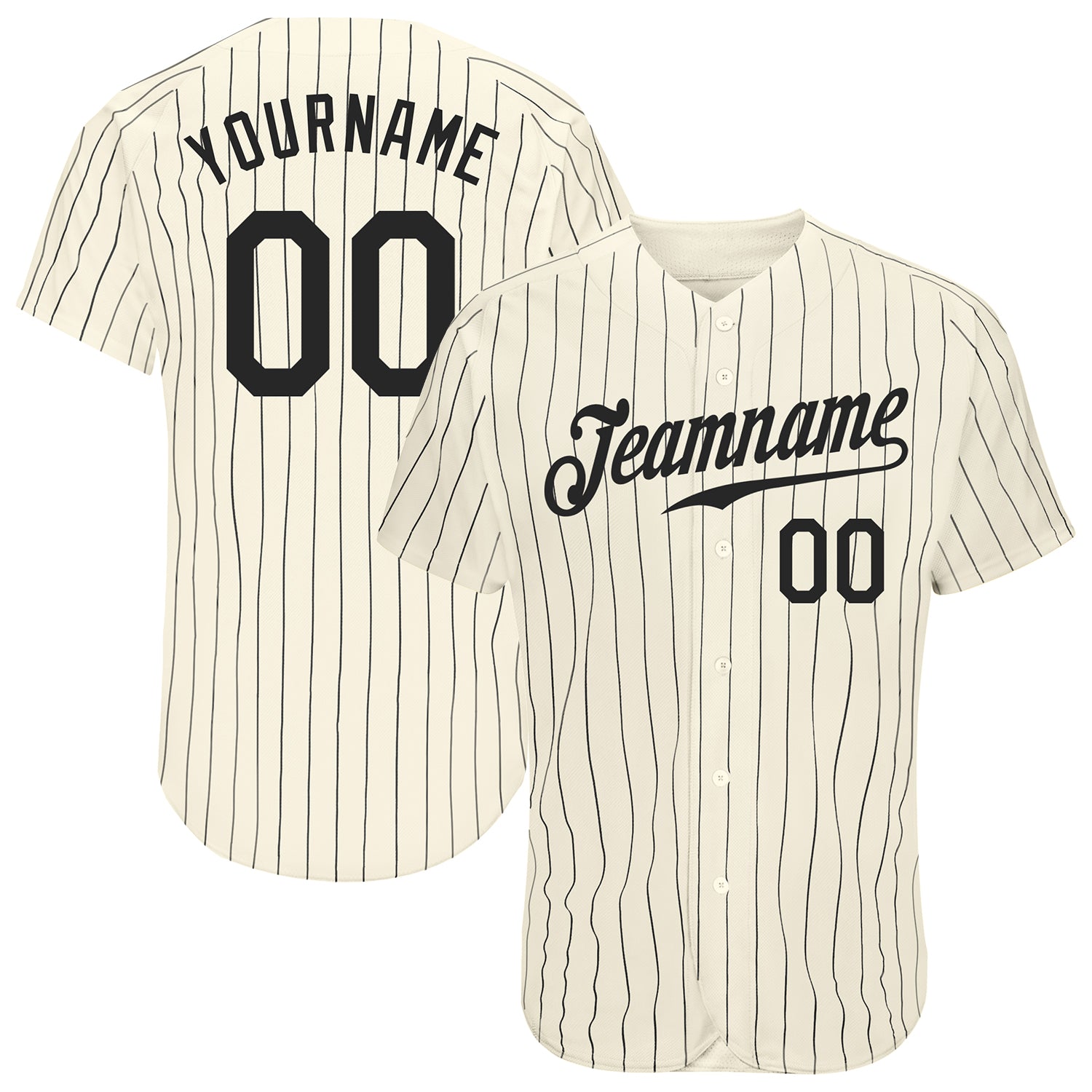 Custom Name and Number Authentic Baseball Jersey with Cream Black Pinstripes - Personalized Team Apparel Personalized Cream