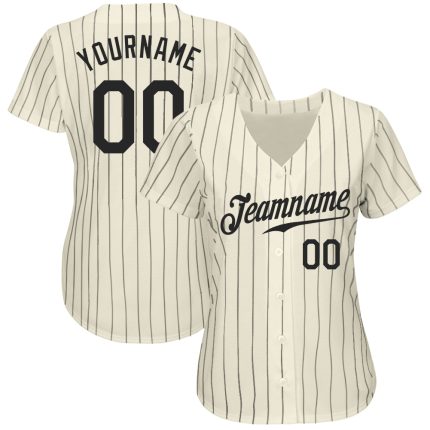 Custom Name and Number Authentic Baseball Jersey with Cream Black Pinstripes - Personalized Team Apparel Personalized Cream