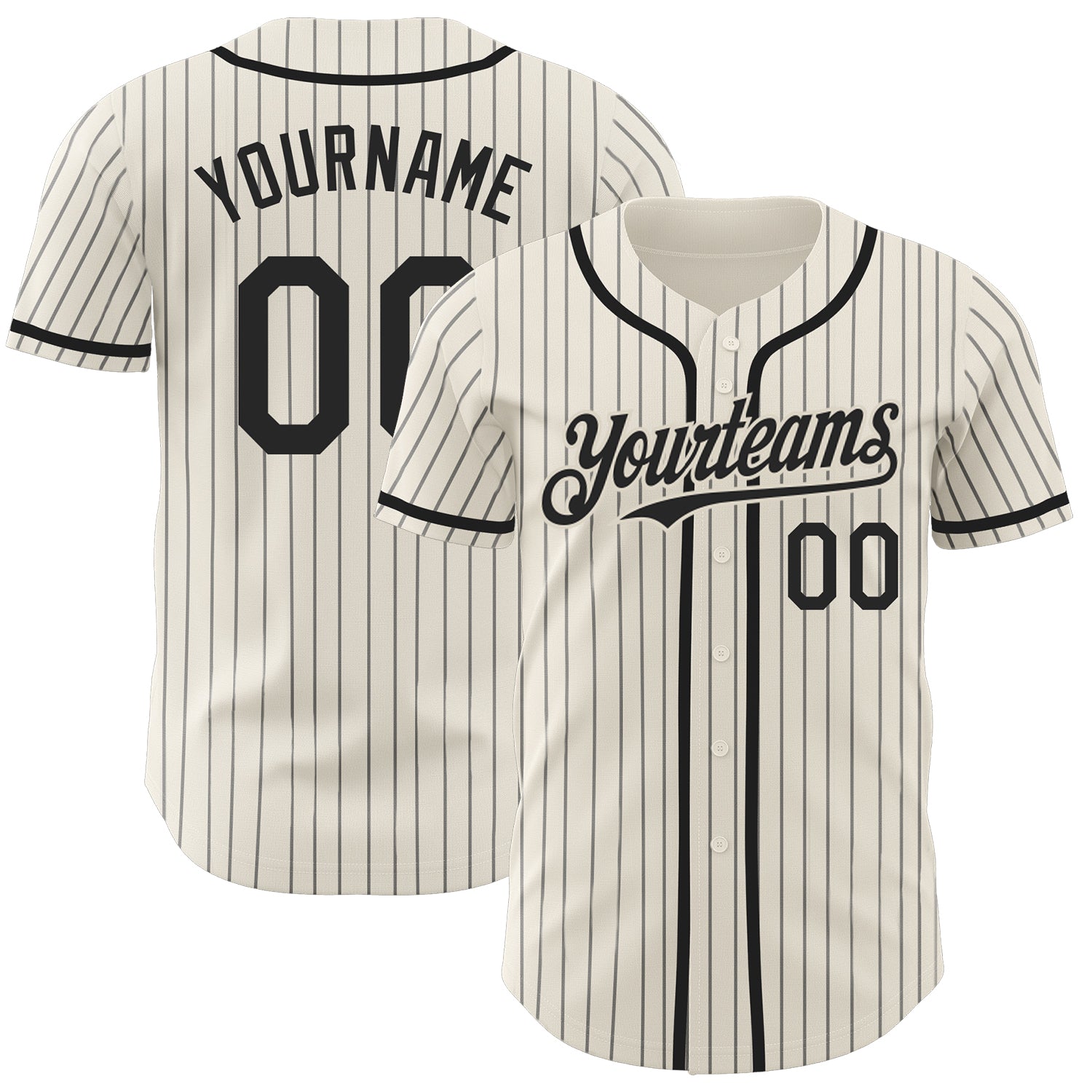 Personalized Black Pinstripe Baseball Jersey - Authentic Cream and Black Design Personalized Cream Black Pinstripe Black