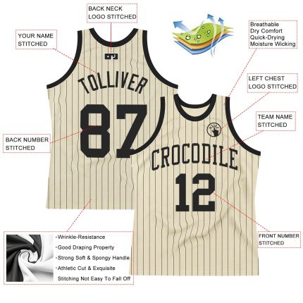 Custom Name Number Basketball Jersey - Personalized Cream Black Pinstripe Authentic Design Personalized Cream Black Pinstripe