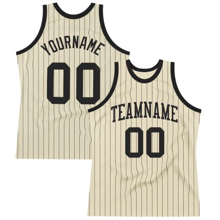 Custom Name Number Basketball Jersey - Personalized Cream Black Pinstripe Authentic Design Personalized Cream Black Pinstripe