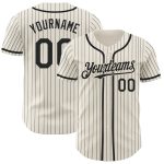 Personalized Black Pinstripe Cream Baseball Jersey for Men, Customizable Design Personalized Cream Black Pinstripe Black