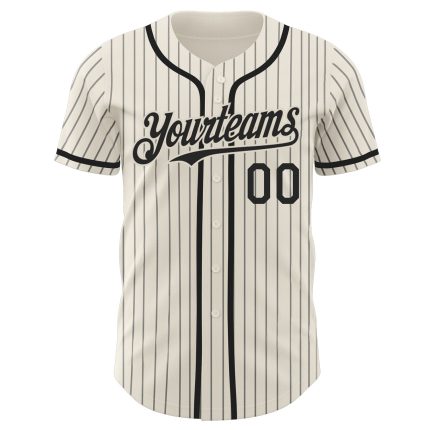 Personalized Black Pinstripe Cream Baseball Jersey for Men, Customizable Design Personalized Cream Black Pinstripe Black
