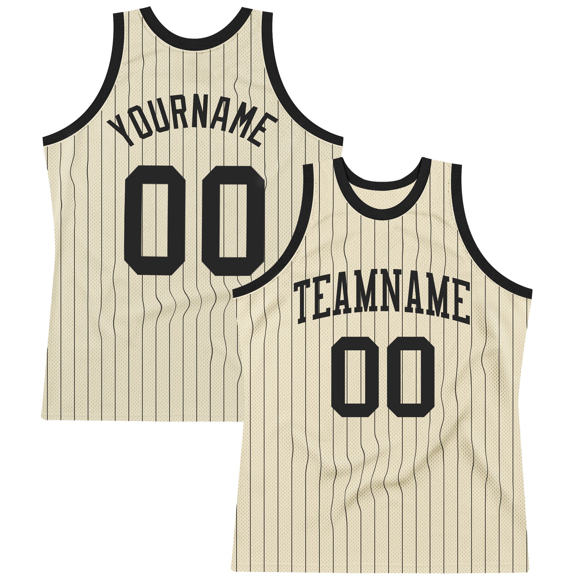 Personalized Black Basketball Jersey with Cream and Black Pinstripes Personalized Cream Black Pinstripe Black Basketball