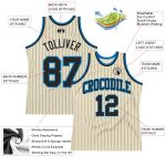 Custom Name Number Personalized Black-Blue Basketball Jersey, Cream Black Pinstripe Authentic Team Edition Personalized Cream