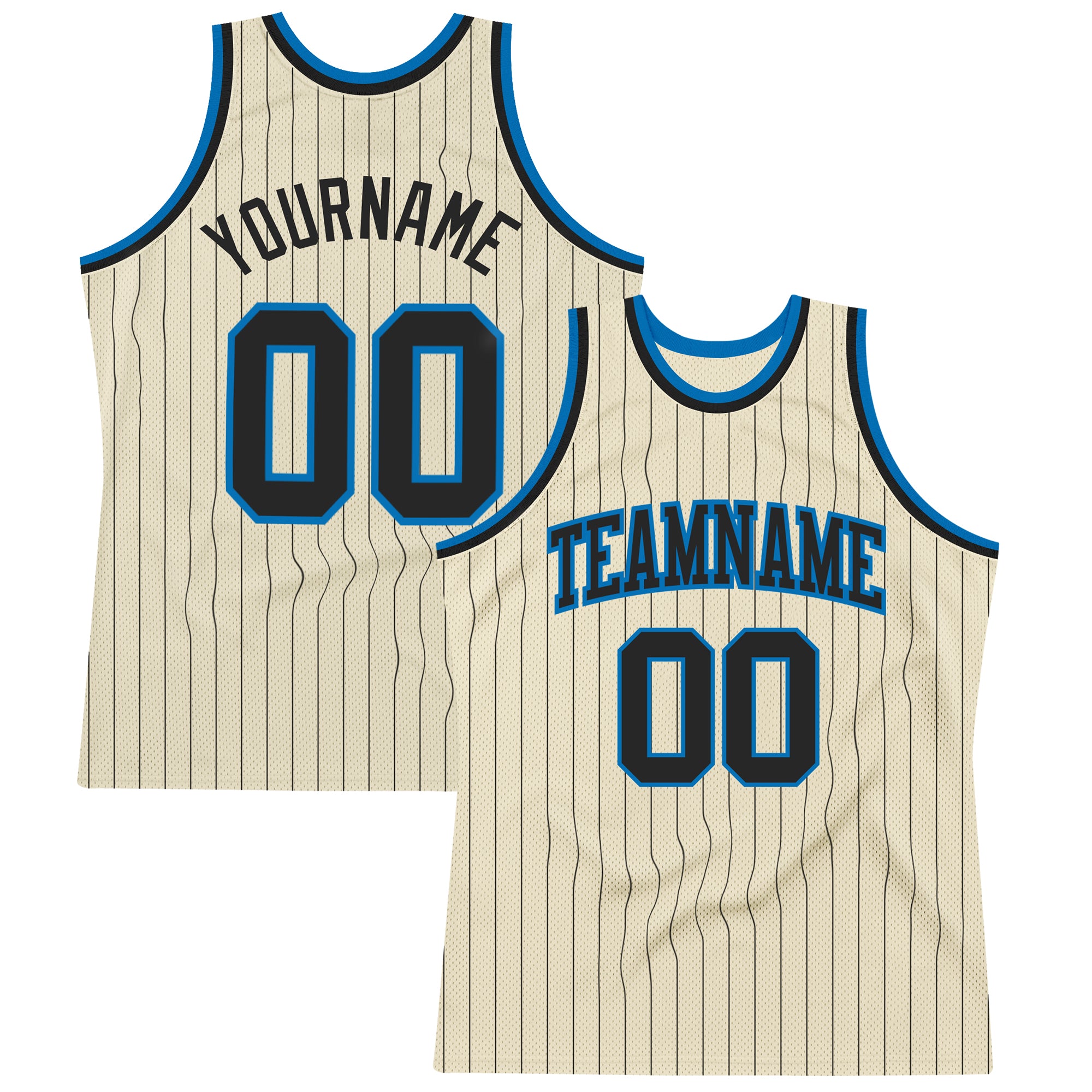 Custom Name Number Personalized Black-Blue Basketball Jersey, Cream Black Pinstripe Authentic Team Edition Personalized Cream