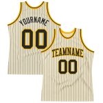 Custom Basketball Jersey - Personalized Black-Gold Authentic with Cream Black Pinstripe, Team Name & Number Personalized