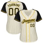 Custom Name Number Baseball Jersey - Personalized Black Gold Cream Pinstripe Authentic Raglan Sleeves Personalized Cream