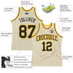 Personalized Black-Gold Basketball Jersey with Cream Black Pinstripe Design Personalized Cream Black Pinstripe Black-Gold