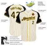 Personalized Black-Gold Baseball Jersey with Cream Black Pinstripe Raglan Sleeves Personalized Cream Black Pinstripe Black-Gold