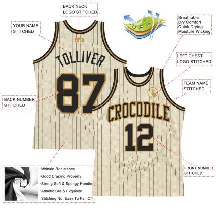 Custom Black and Cream Pinstripe Basketball Jersey with Name and Number - Authentic Team Style Personalized Cream Black Pinstripe