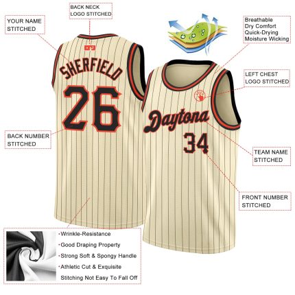 Custom Black Orange Basketball Jersey with Personalized Name and Number - Cream Black Pinstripe Style Personalized Cream