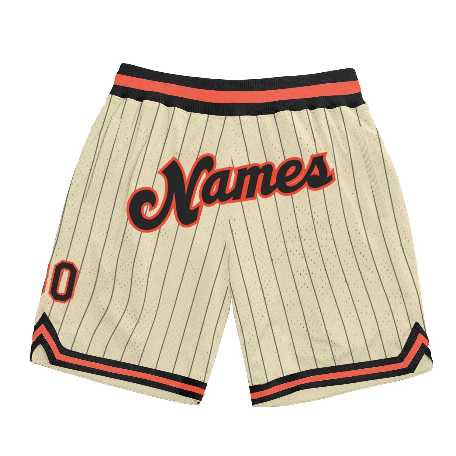 Custom Name Number Black-Orange Pinstripe Basketball Shorts Personalized Cream Team Authenticator Personalized Cream Black